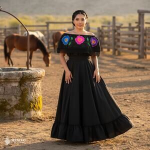 Traditional Mexican Embroidered Floral Dress Set – Handmade Two-Piece